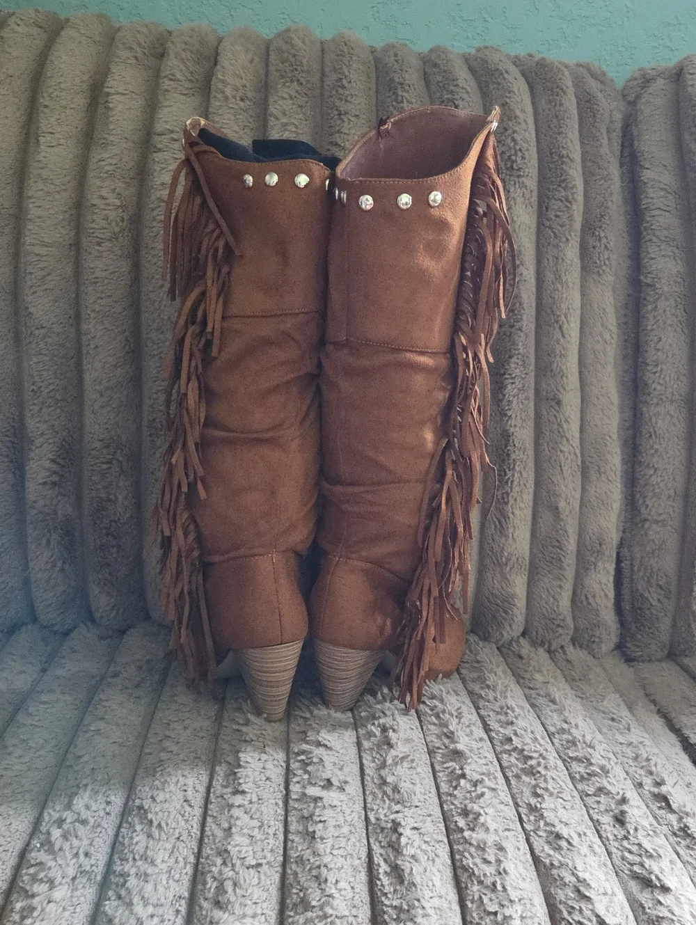 Rue21 | Brown Fringe Studded Knee-High Boots